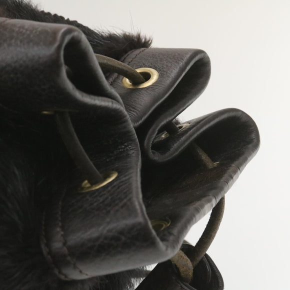 LOUIS VUITTON V line Shoulder Bag fur Black LV Auth th1021