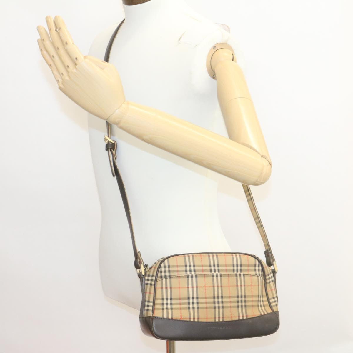 BURBERRY Nova Check Shoulder Bag Canvas Leather Beige Auth th2131