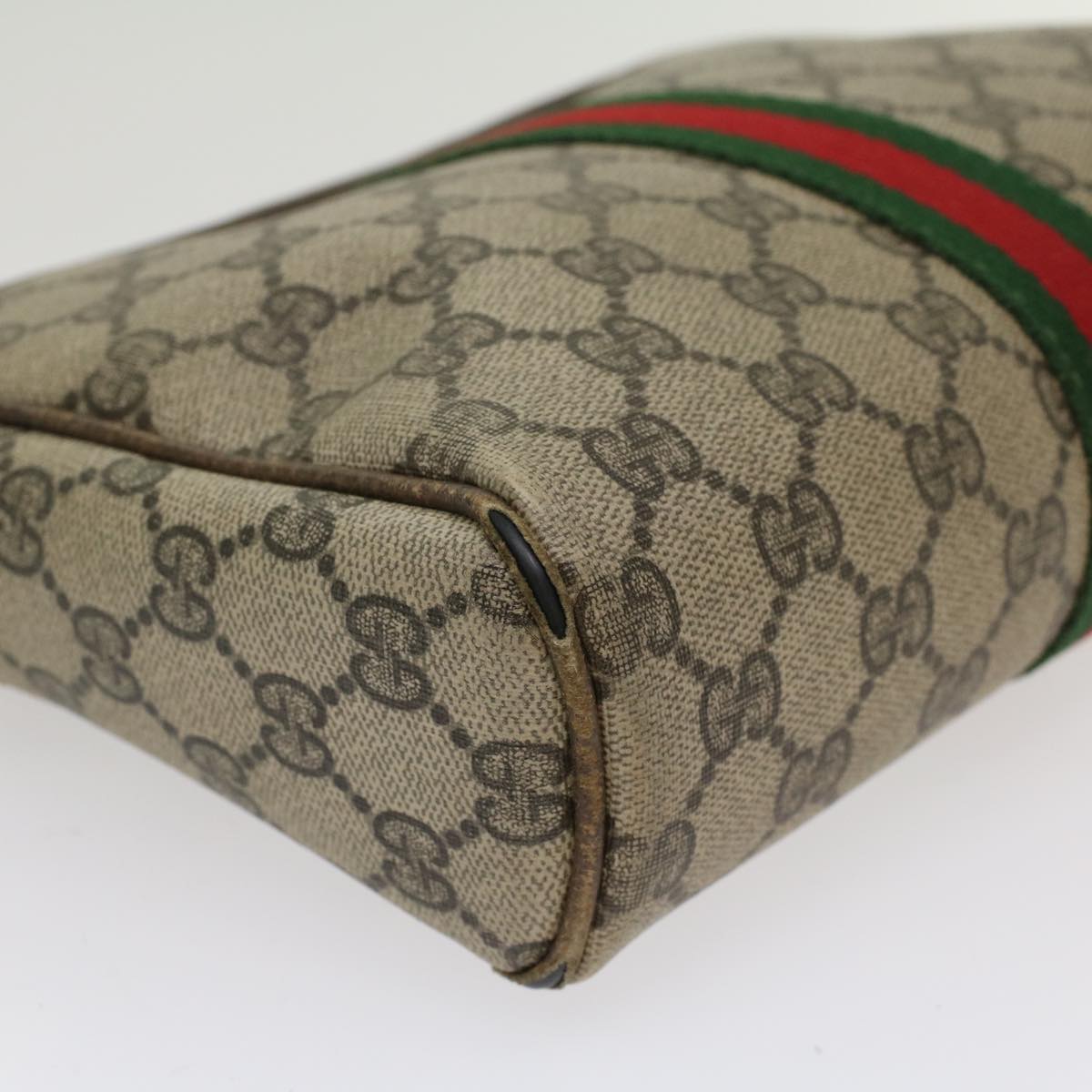 GUCCI GG Canvas Web Sherry Line Clutch Bag Beige Red 27•004•998 Auth th3783