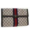 GUCCI GG Canvas Sherry Line Clutch Bag PVC Leather Red Navy gray Auth th3865-1