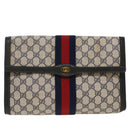 GUCCI GG Canvas Sherry Line Clutch Bag PVC Leather Red Navy gray Auth th3865-13