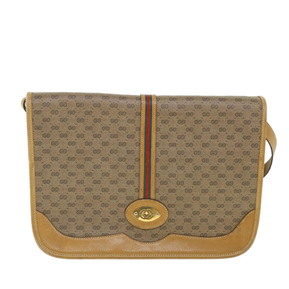 GUCCI Micro GG Canvas Web Sherry Line Shoulder Bag Beige Auth th4016