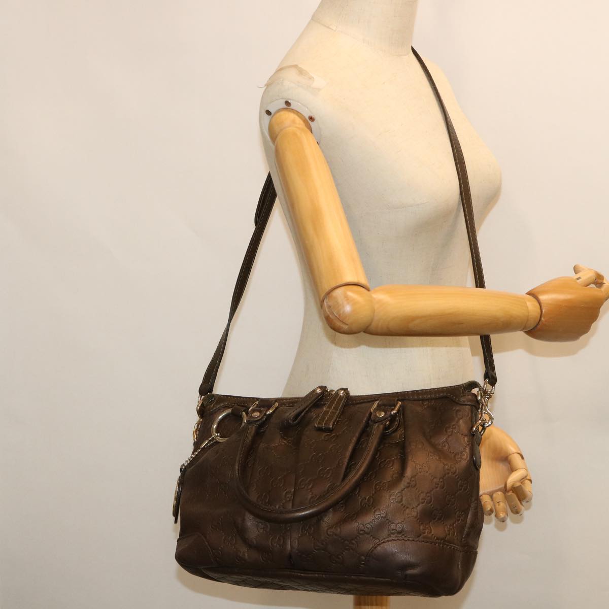 GUCCI GG Canvas Guccissima Hand Bag 2way Brown 247902 Auth th4024