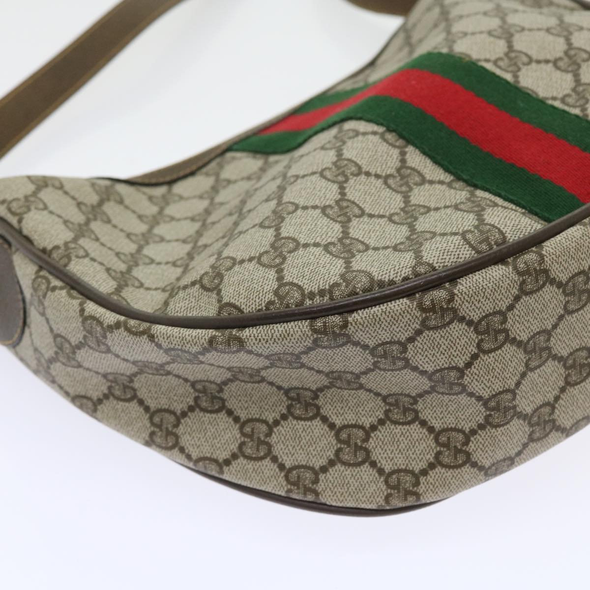 GUCCI GG Canvas Web Sherry Line Shoulder Bag PVC Leather Beige Green Auth th4066