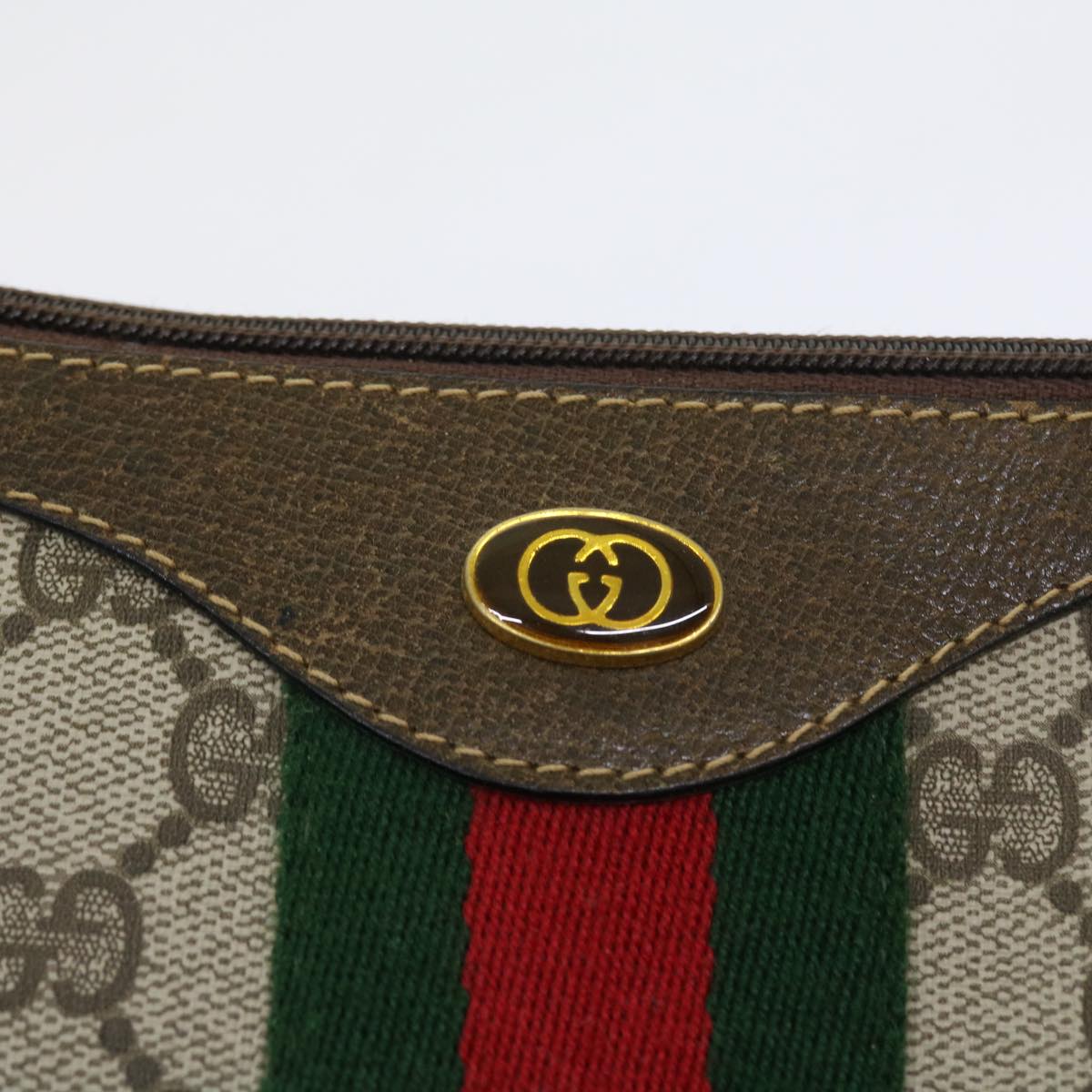 GUCCI GG Canvas Web Sherry Line Shoulder Bag PVC Leather Beige Green Auth th4066