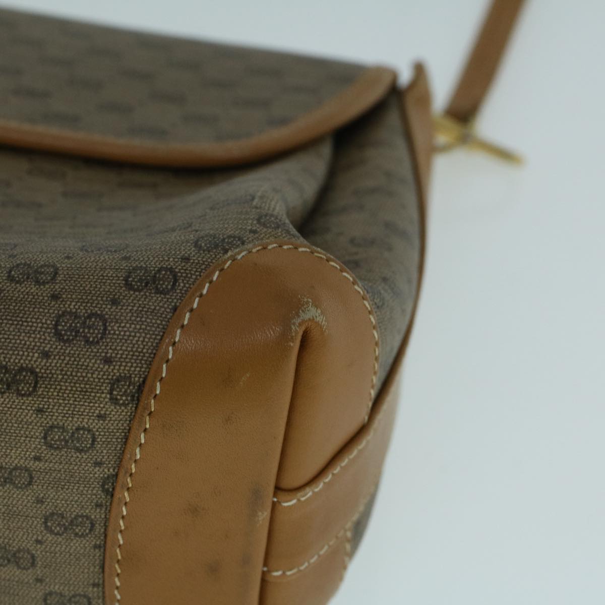 GUCCI Micro GG Canvas Shoulder Bag PVC Leather Beige Auth th4136