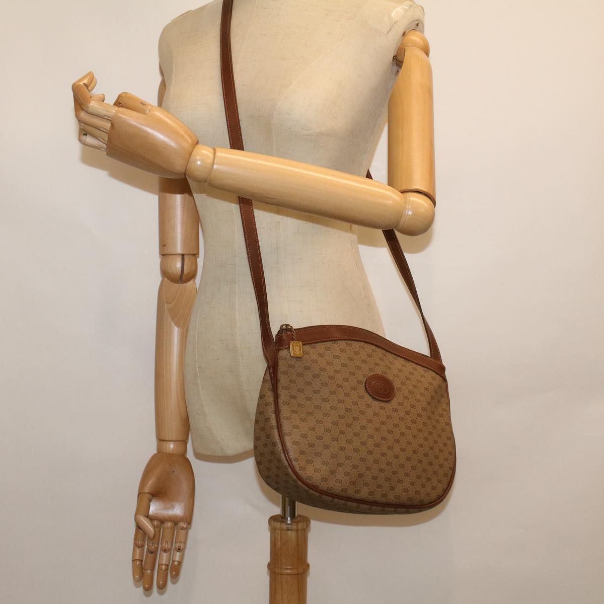 GUCCI Micro GG Canvas Shoulder Bag PVC Leather Beige 007 87 0018 Auth th4310