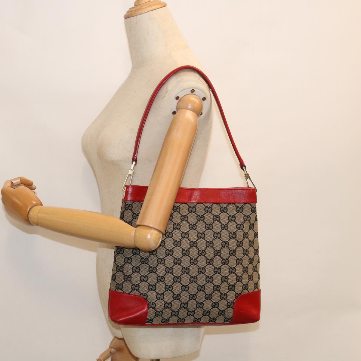 GUCCI GG Canvas Shoulder Bag Red Beige 001 4231 001998 Auth th4317