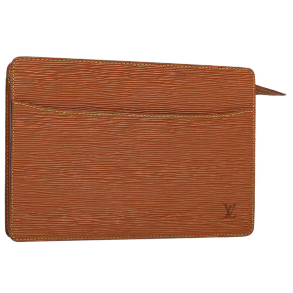 LOUIS VUITTON Epi Pochette Homme Clutch tas bruin Zipang goud M52528 Auth th4383