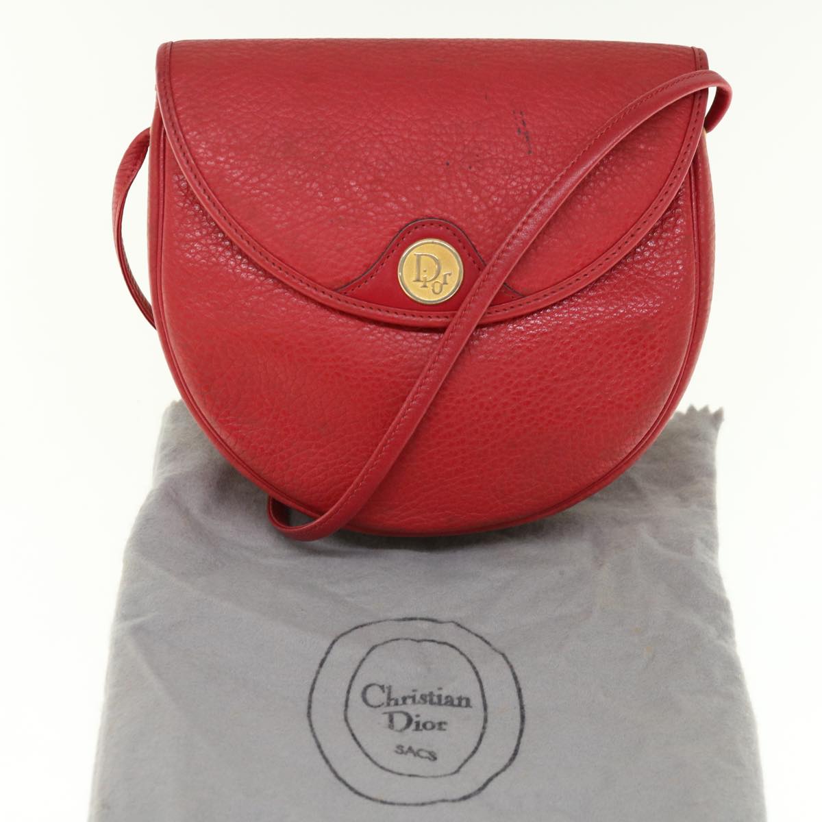 Christian Dior Shoulder Bag Leather Red Auth th4513