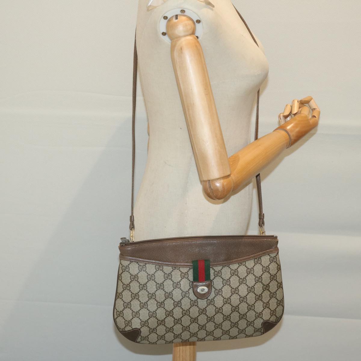 GUCCI GG Supreme Web Sherry Line Shoulder Bag PVC Beige 904 02 026 Auth th4518