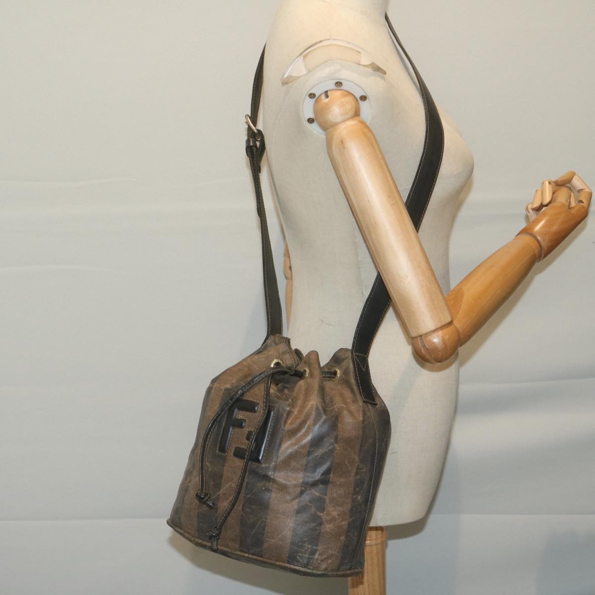 FENDI Pecan Canvas Shoulder Bag Coated Canvas Brown Auth th4531