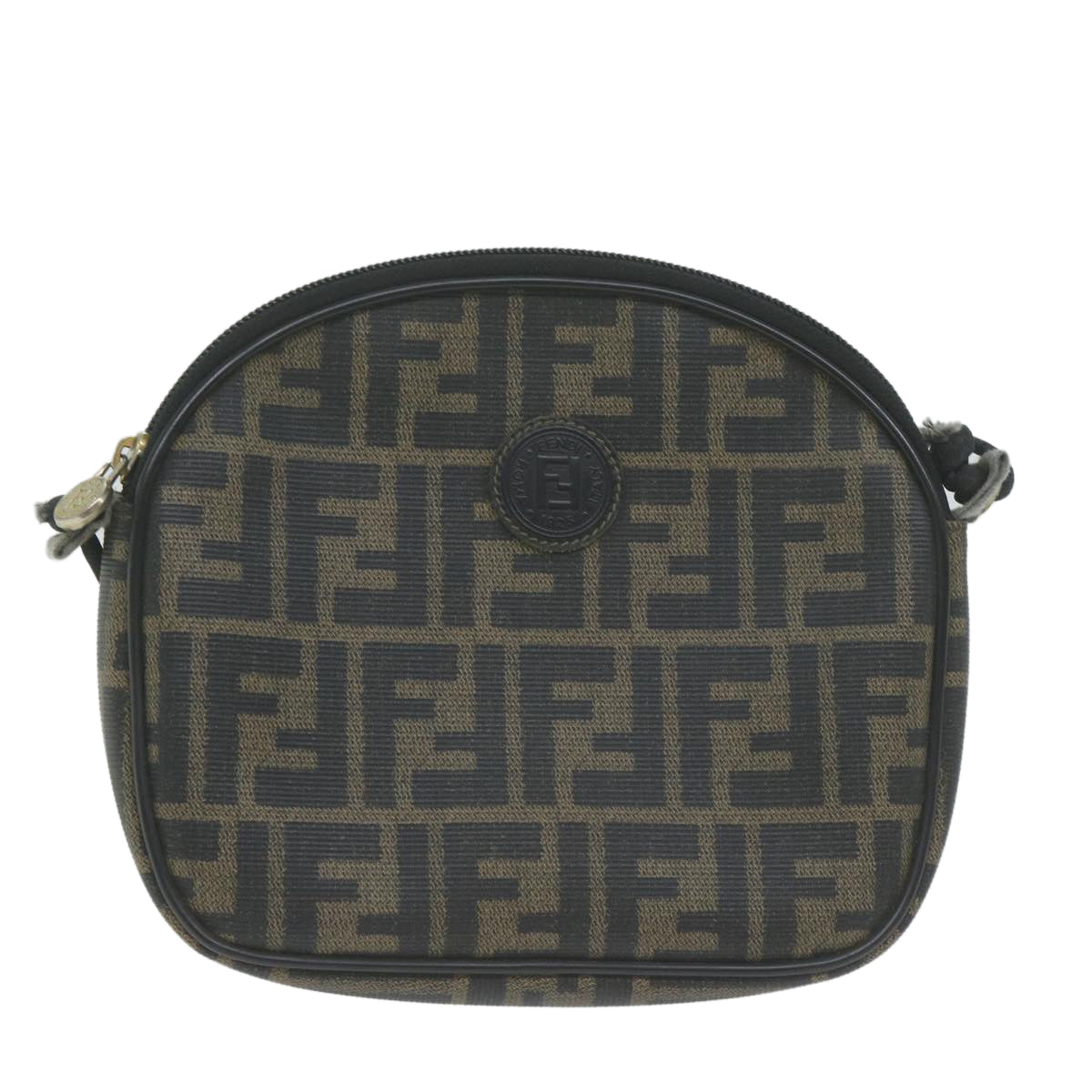 FENDI Zucca Canvas Shoulder Bag Brown Black Auth th4549