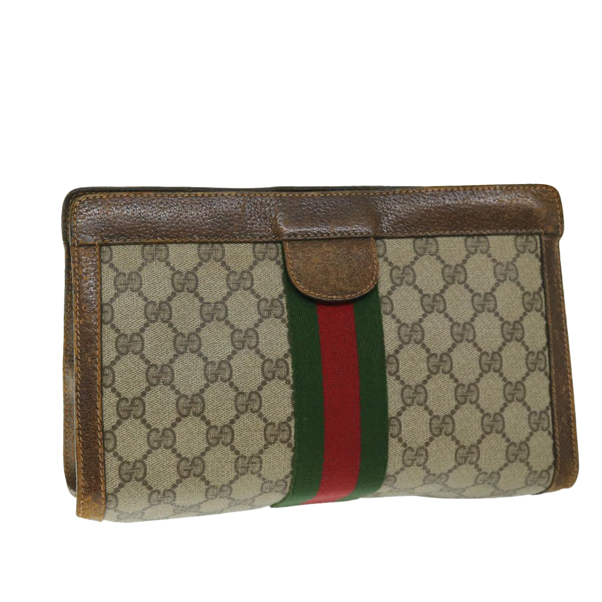 GUCCI GG Supreme Web Sherry Line Clutch Bag PVC Beige 84 014 2125 28 Auth th4572