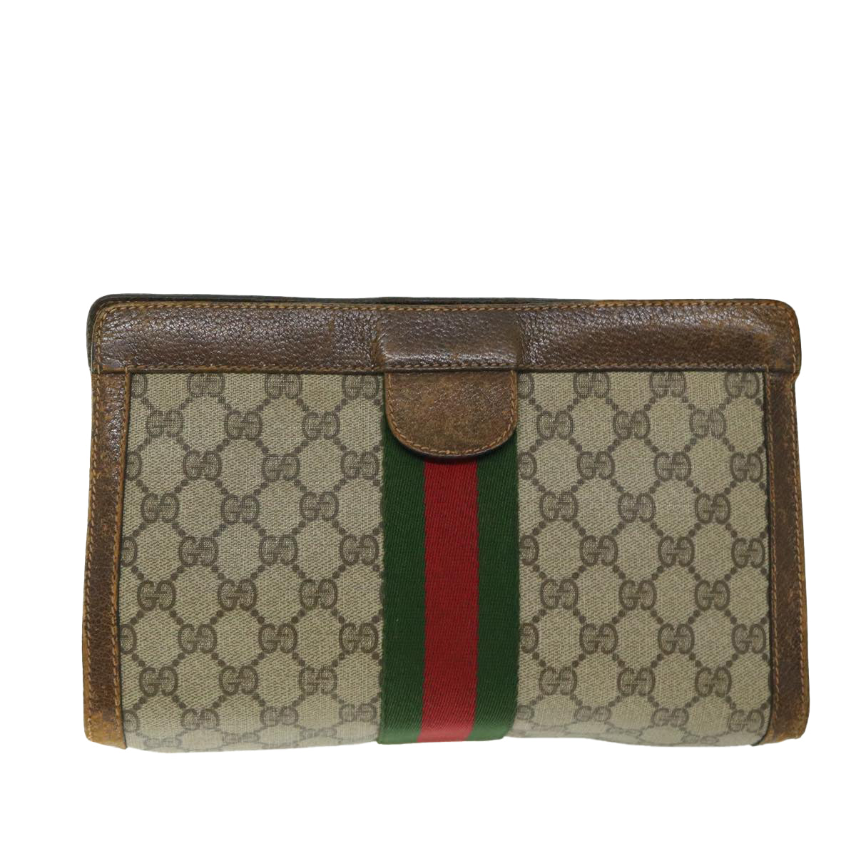 GUCCI GG Supreme Web Sherry Line Clutch Bag PVC Beige 84 014 2125 28 Auth th4572 - 0