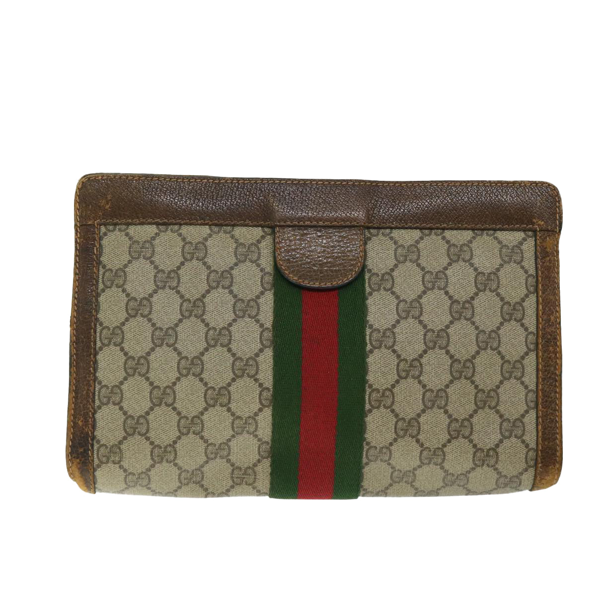 GUCCI GG Supreme Web Sherry Line Clutch Bag PVC Beige 84 014 2125 28 Auth th4572