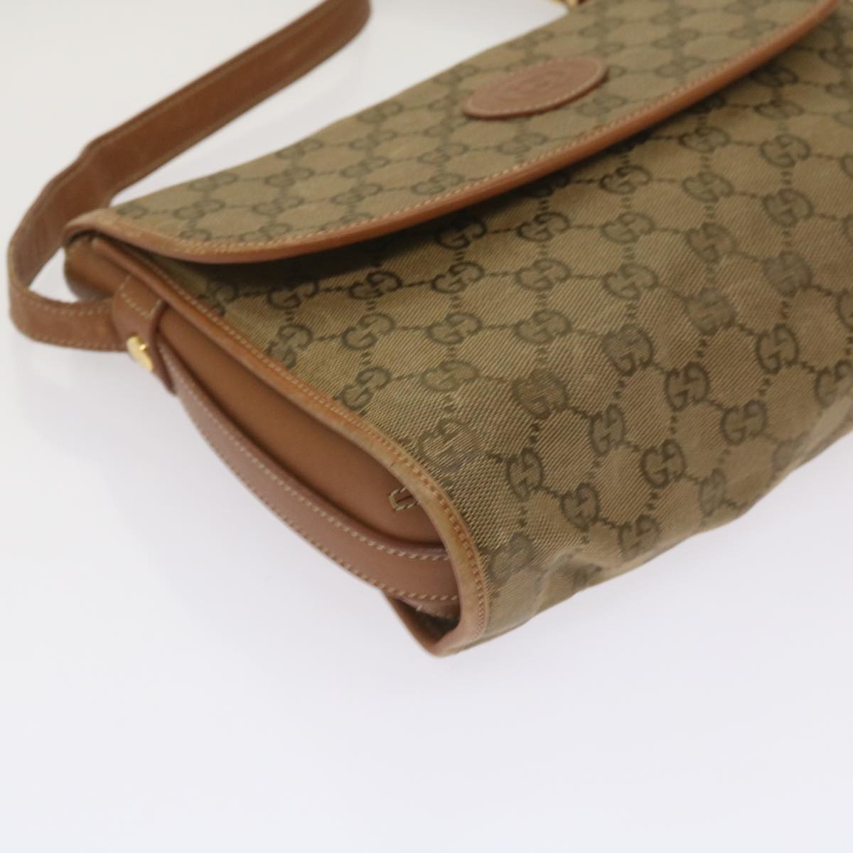 GUCCI GG Canvas Shoulder Bag Beige Auth th4606