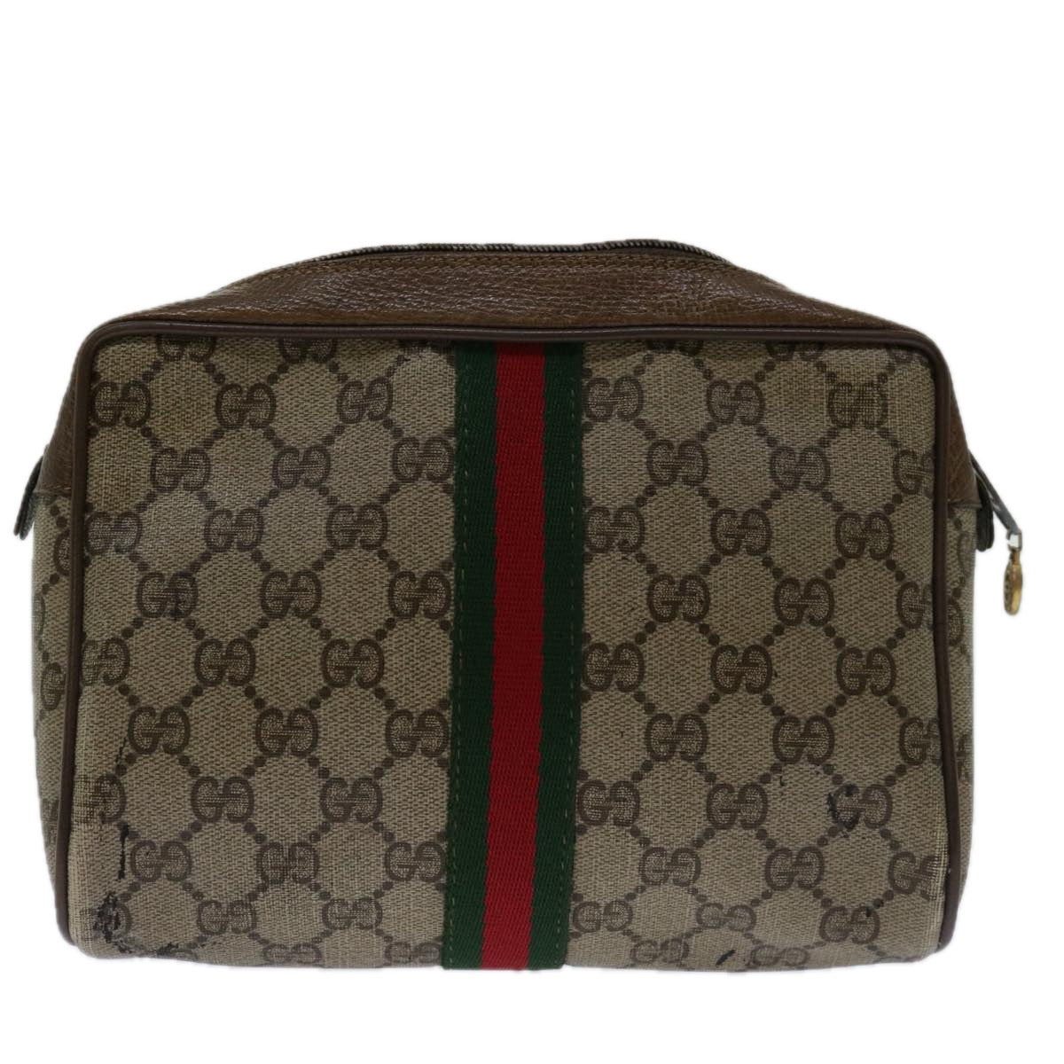 GUCCI GG Supreme Web Sherry Line Clutch Bag Beige Red 56 01 012 Auth th4693 - 0