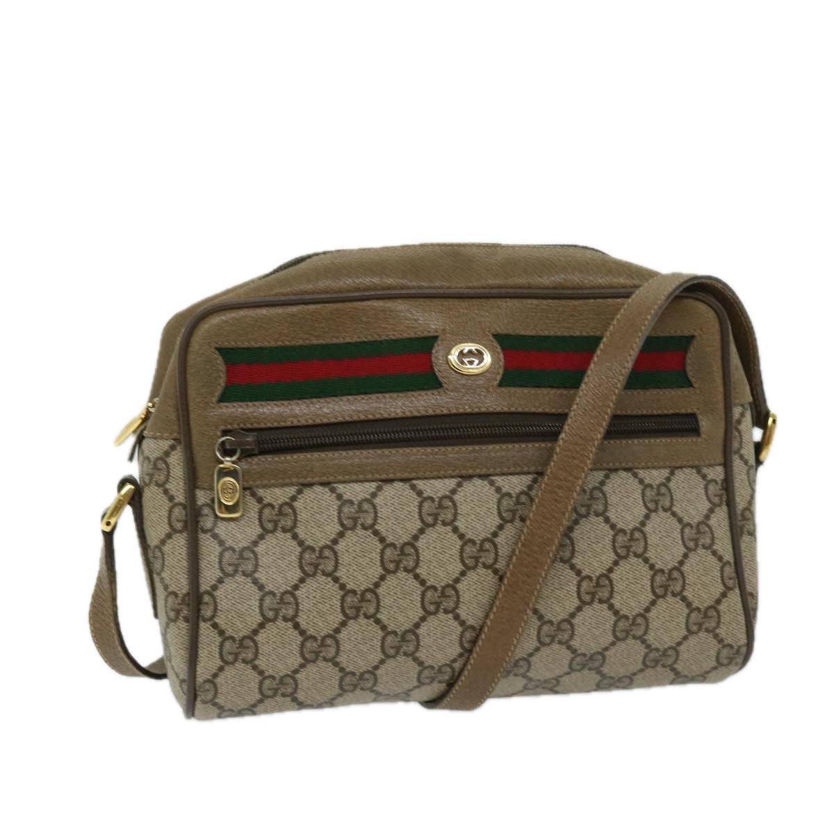 GUCCI GG Supreme Web Sherry Line Shoulder Bag Beige Red 56 02 087 Auth th4696
