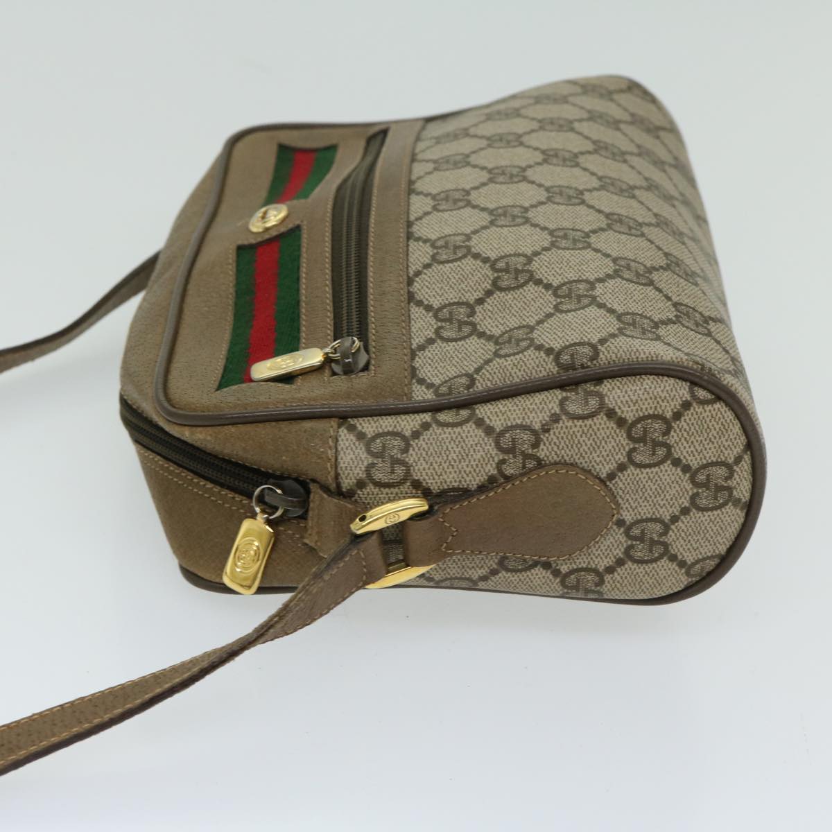 GUCCI GG Supreme Web Sherry Line Shoulder Bag Beige Red 56 02 087 Auth th4696