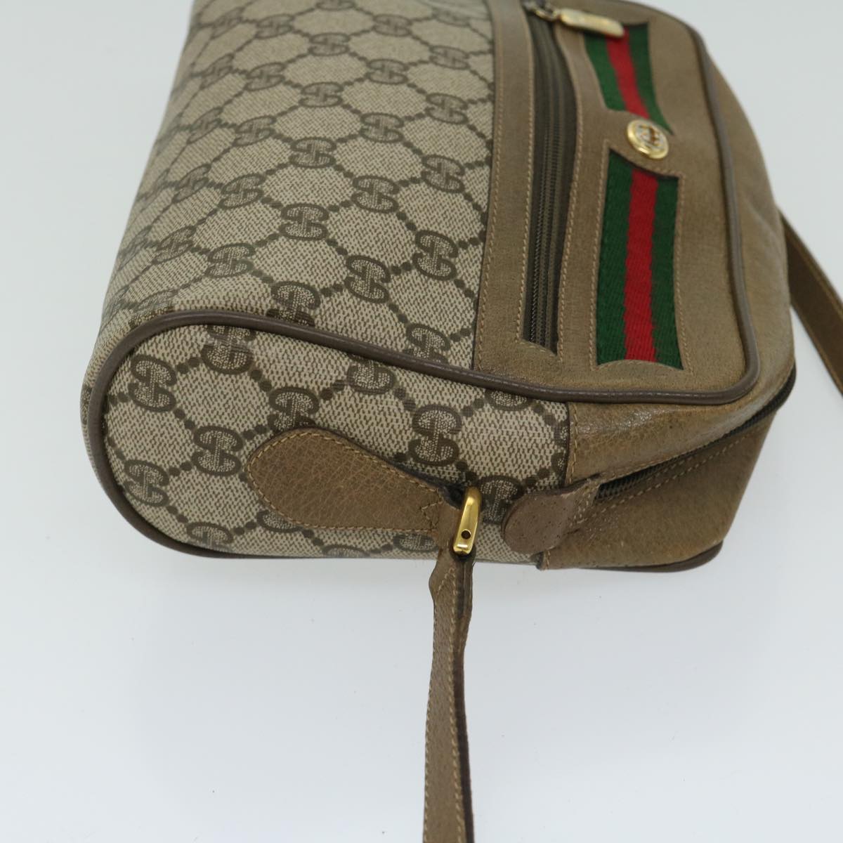 GUCCI GG Supreme Web Sherry Line Shoulder Bag Beige Red 56 02 087 Auth th4696
