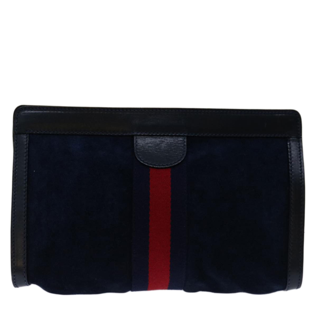 GUCCI Sherry Line Clutch Bag Suede Navy Red Auth th4726 - 0