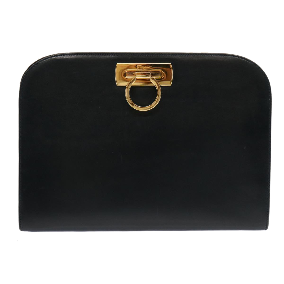 Salvatore Ferragamo Gancini Chain Shoulder Bag Leather Black Auth th4763