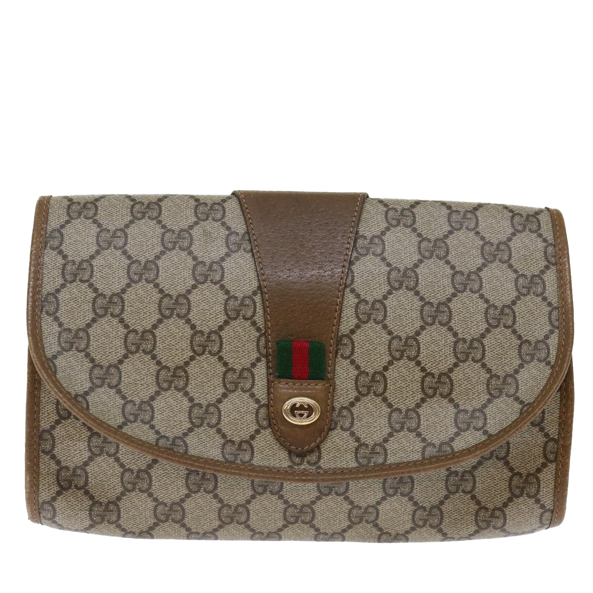 GUCCI GG Supreme Web Sherry Line Clutch Bag Beige Green 89 01 030 Auth th4776