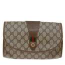GUCCI GG Supreme Web Sherry Line Clutch Bag Beige Green 89 01 030 Auth th4776-13