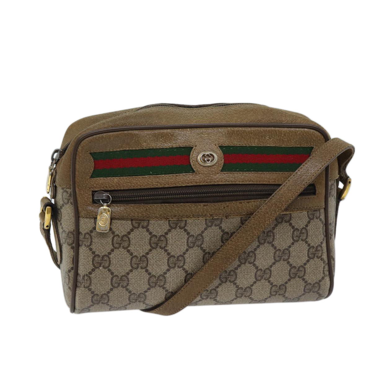 GUCCI GG Supreme Web Sherry Line Shoulder Bag PVC Beige 56 02 087 Auth th4779