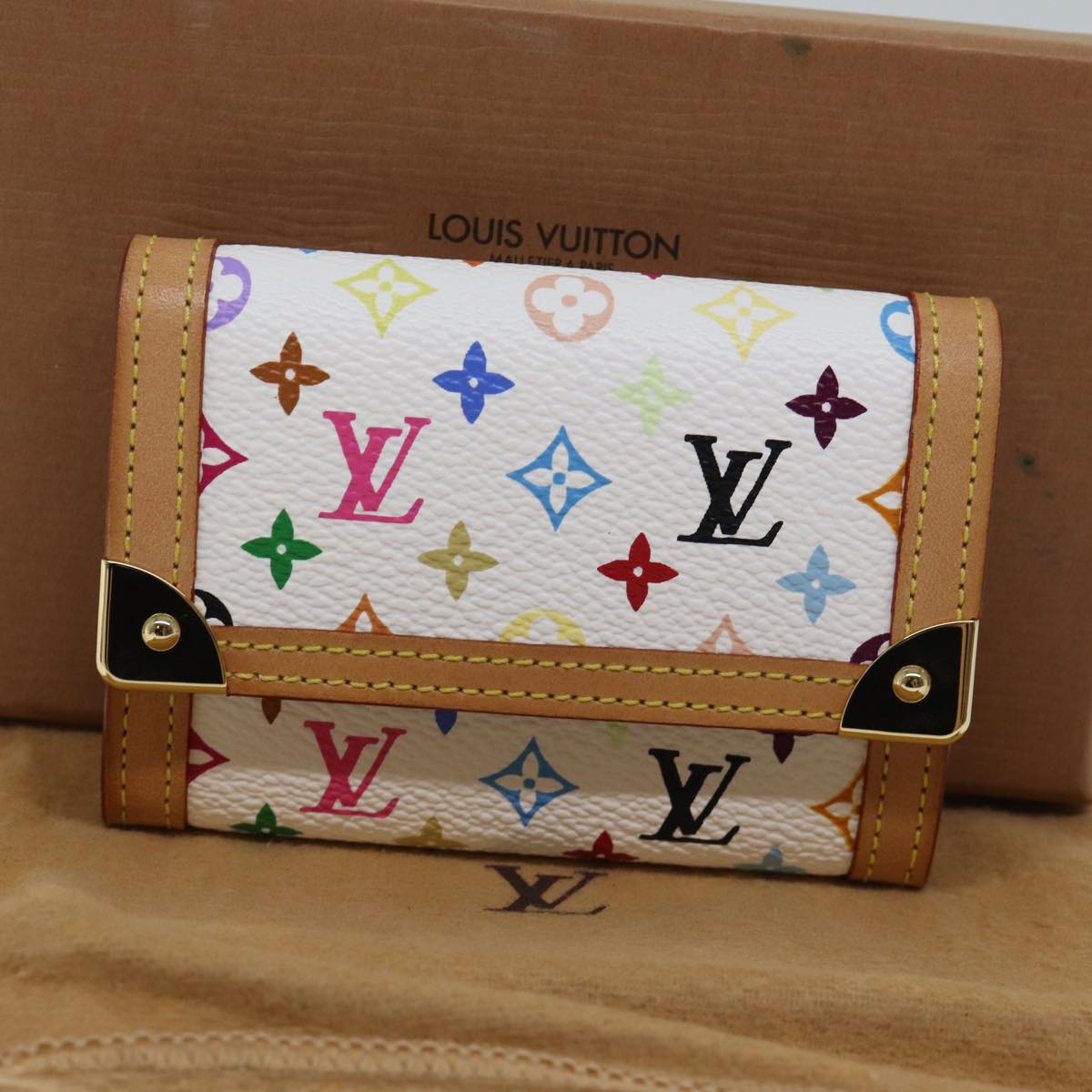 LOUIS VUITTON Monogram Multicolor Porte Monnaie Plat White M92657 LV Auth th4784