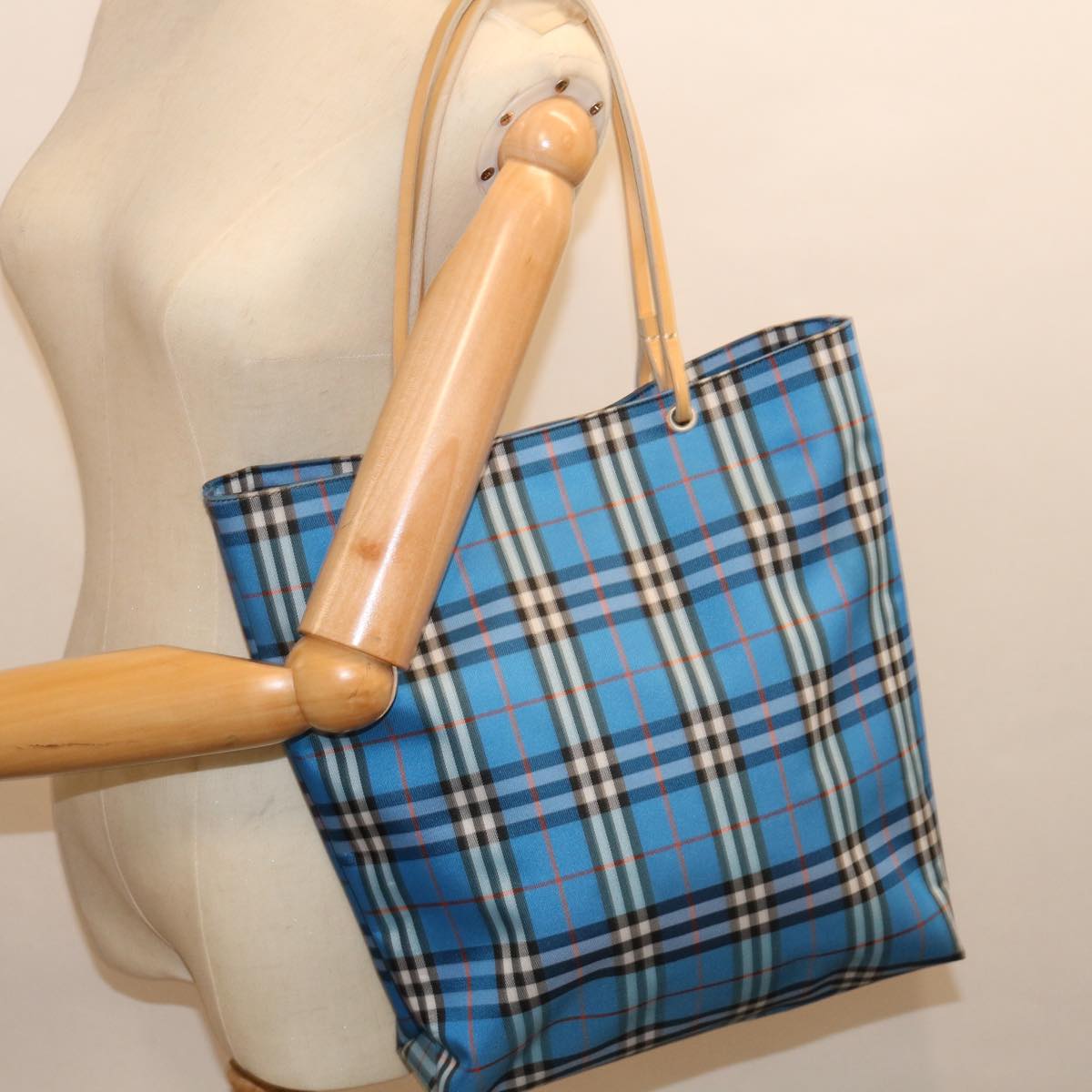 BURBERRY Nova Check Tote Bag Nylon Blue Auth th4791