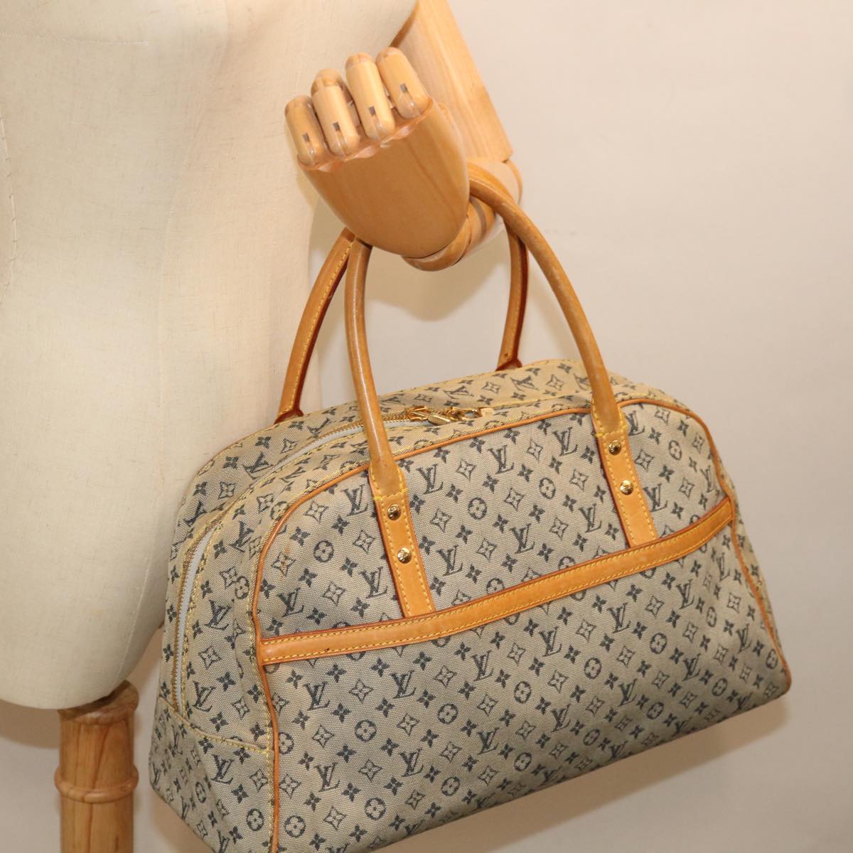 LOUIS VUITTON Monogram mini Marie Hand Bag Blue M92003 LV Auth th4795