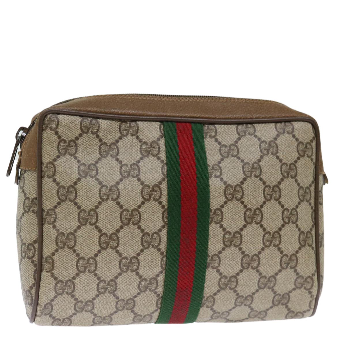 GUCCI GG Supreme Web Sherry Line Clutch Bag PVC Beige Red 89 01 012 Auth th4807