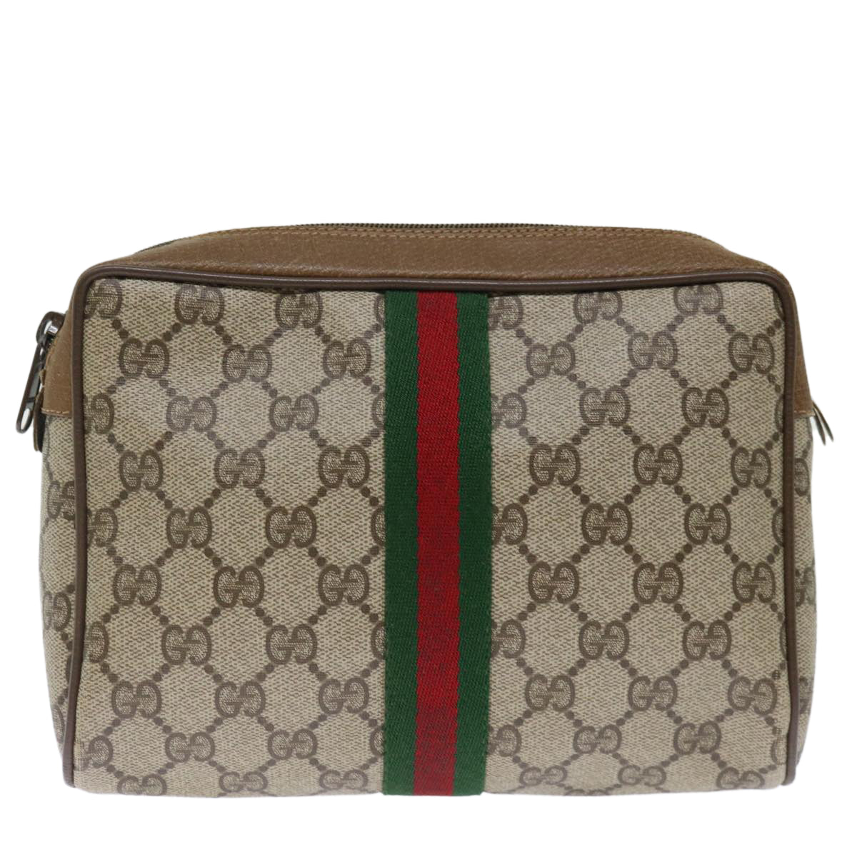 GUCCI GG Supreme Web Sherry Line Clutch Bag PVC Beige Red 89 01 012 Auth th4807