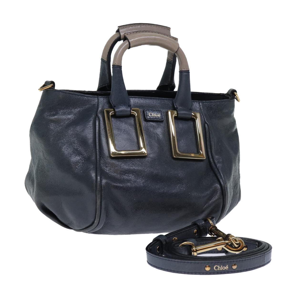 Chloe Etel Hand Bag Leather 2way Navy Auth th4809