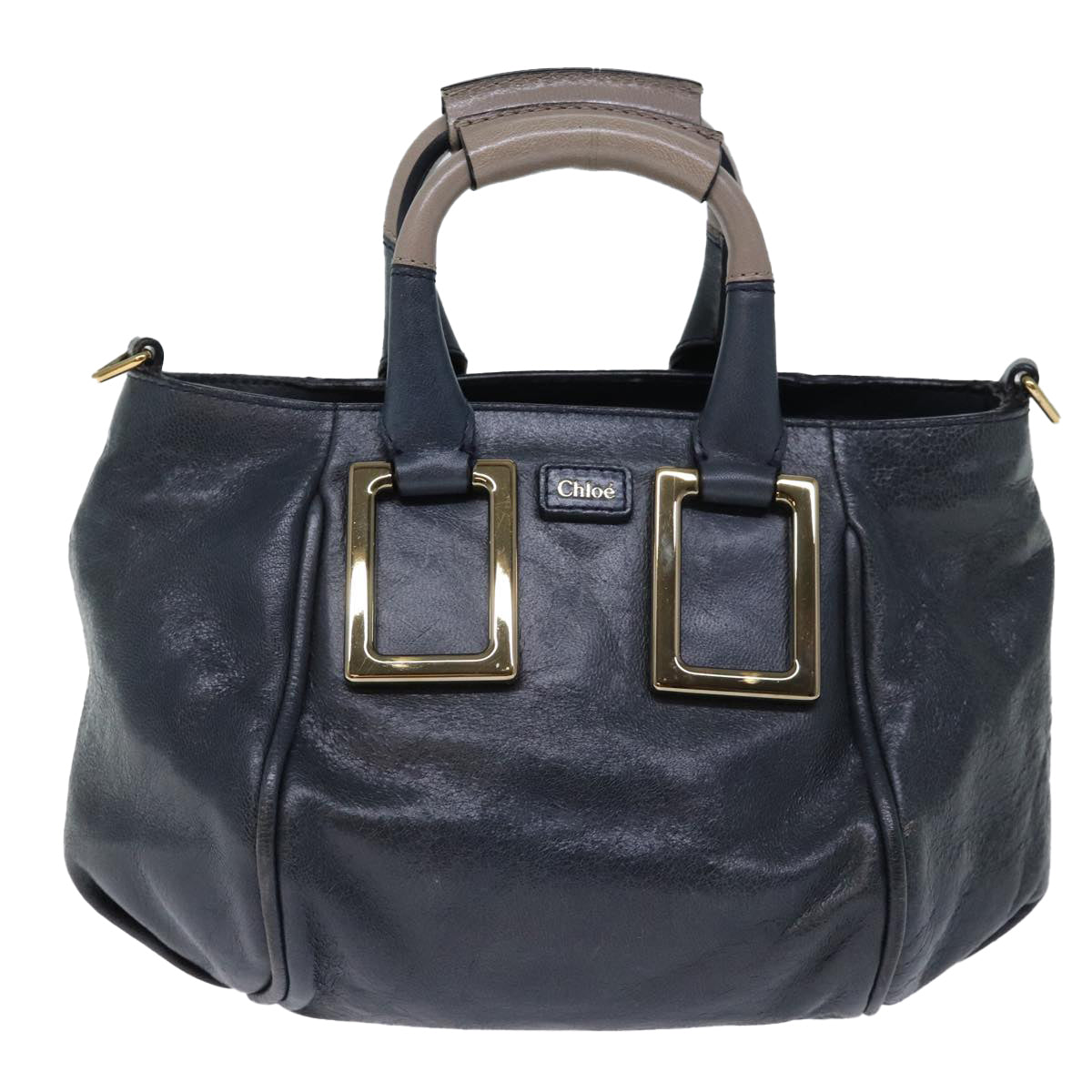Chloe Etel Hand Bag Leather 2way Navy Auth th4809