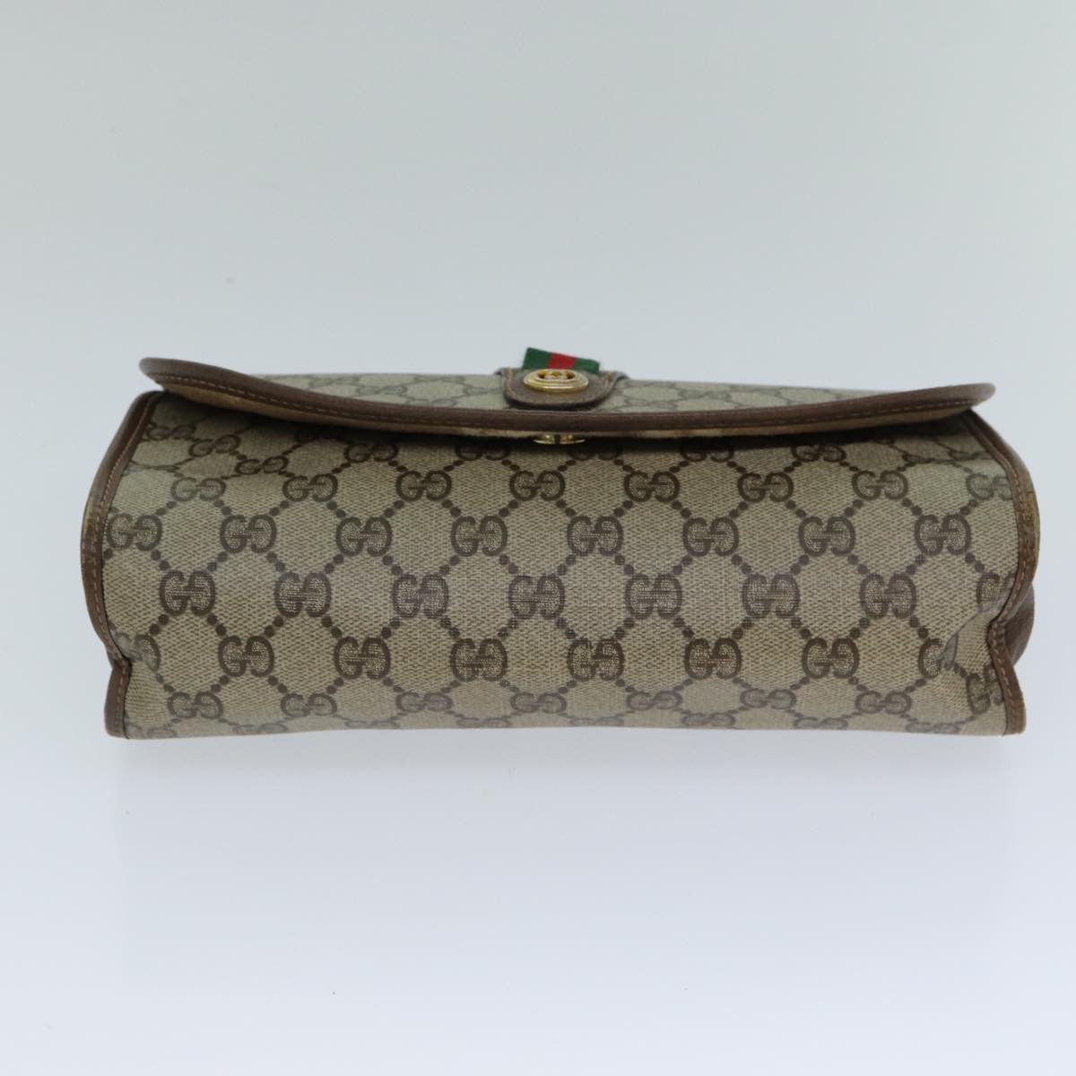 GUCCI GG Supreme Web Sherry Line Clutch Bag PVC Beige Red 156 01 030 Auth th4947