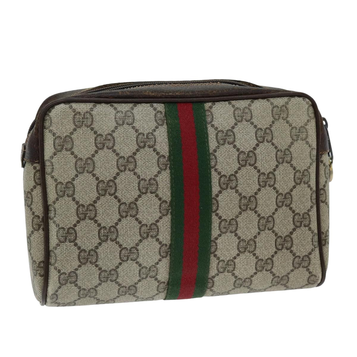 GUCCI GG Supreme Web Sherry Line Clutch Bag Beige Red 63 014 3553 Auth th4948