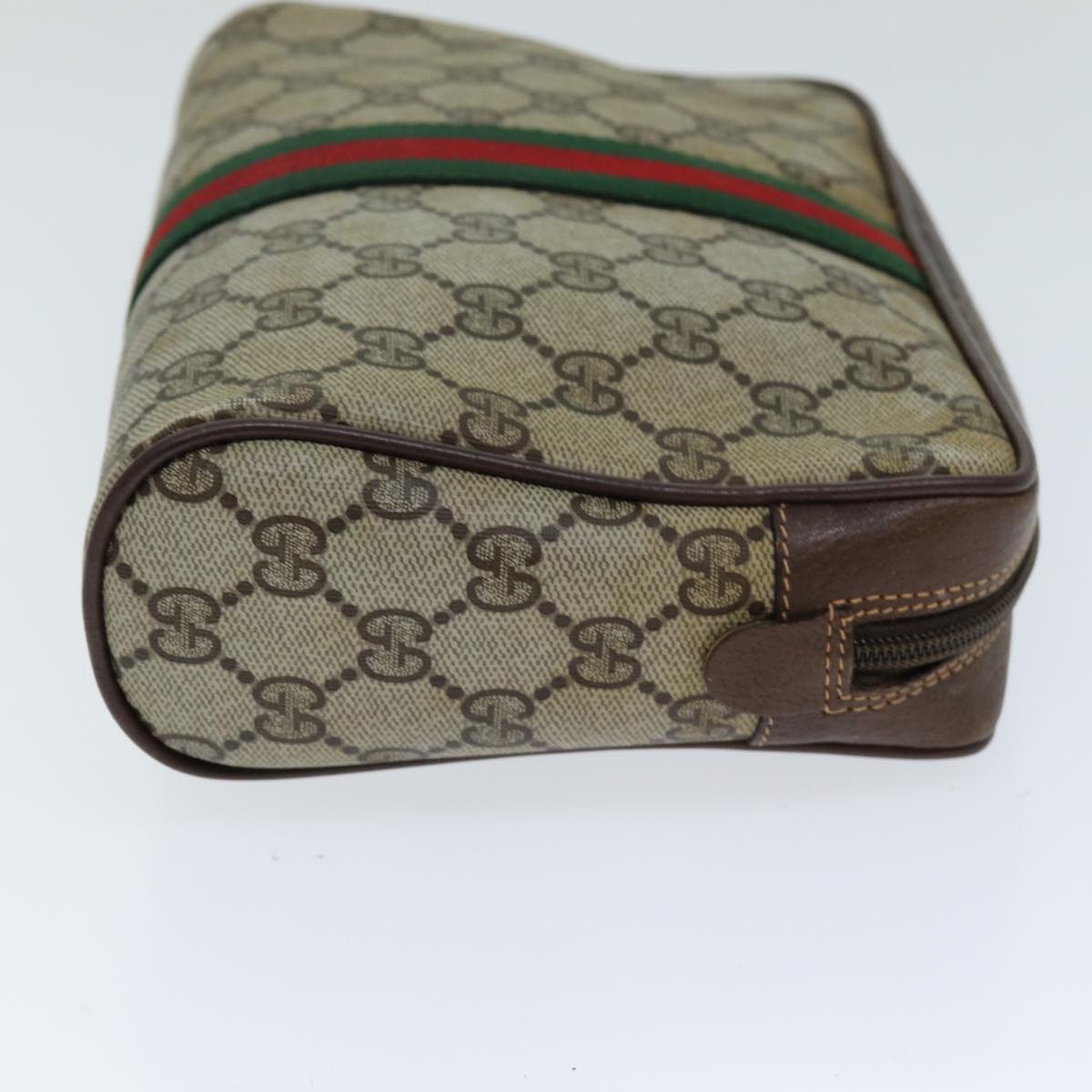 GUCCI GG Supreme Web Sherry Line Clutch Bag PVC Beige Red 156 01 012 Auth th4949