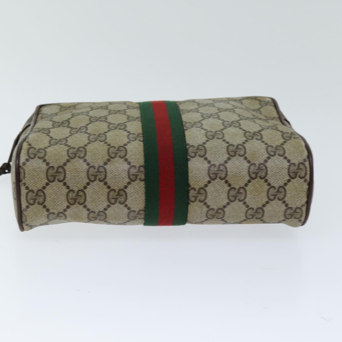 GUCCI GG Supreme Web Sherry Line Clutch Bag PVC Beige Red 156 01 012 Auth th4949