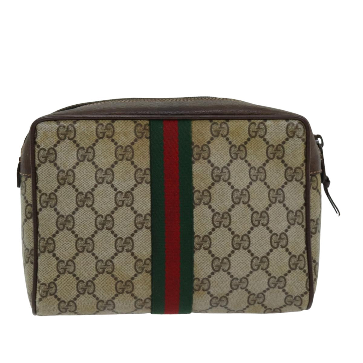 GUCCI GG Supreme Web Sherry Line Clutch Bag PVC Beige Red 156 01 012 Auth th4949 - 0