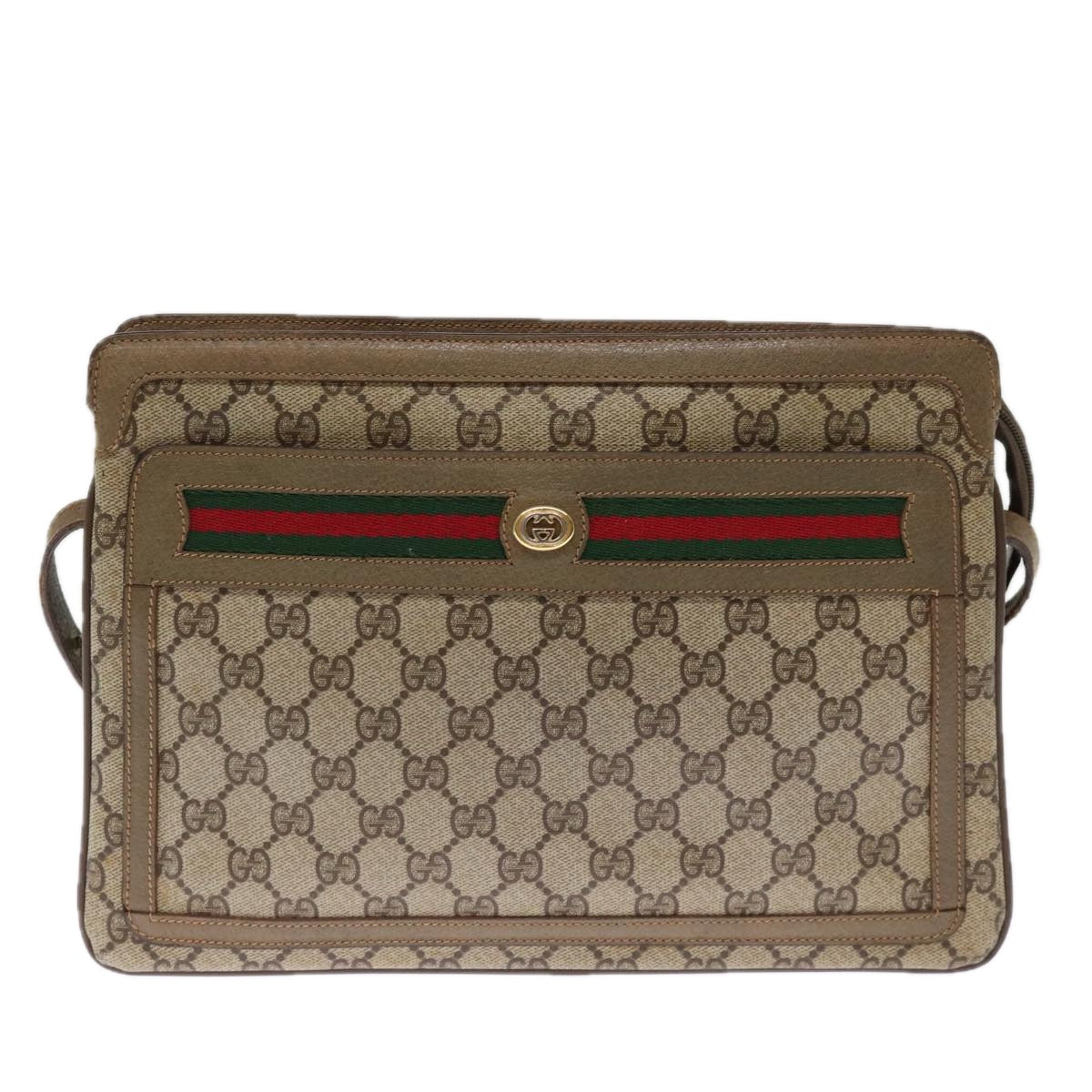 GUCCI GG Supreme Shoulder Bag PVC Leather Beige 41 02 090 Auth th4950