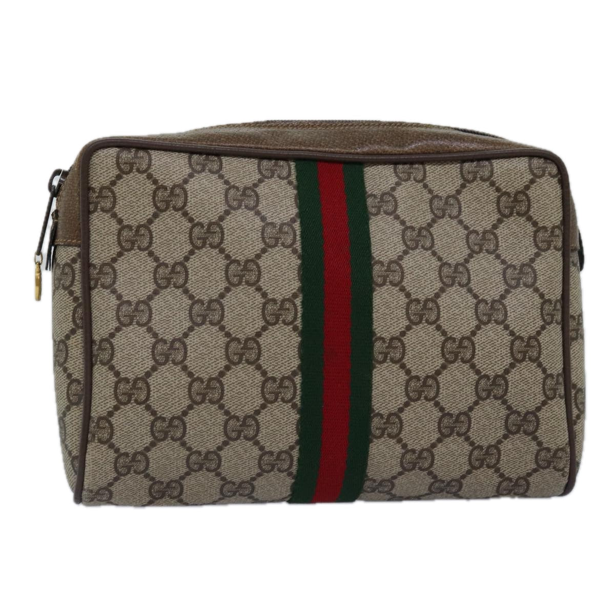 GUCCI GG Supreme Web Sherry Line Clutch Bag PVC Beige Red 75 01 012 Auth th4959