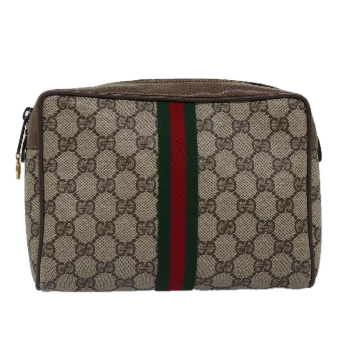 GUCCI GG Supreme Web Sherry Line Clutch Bag PVC Beige Red 75 01 012 Auth th4959