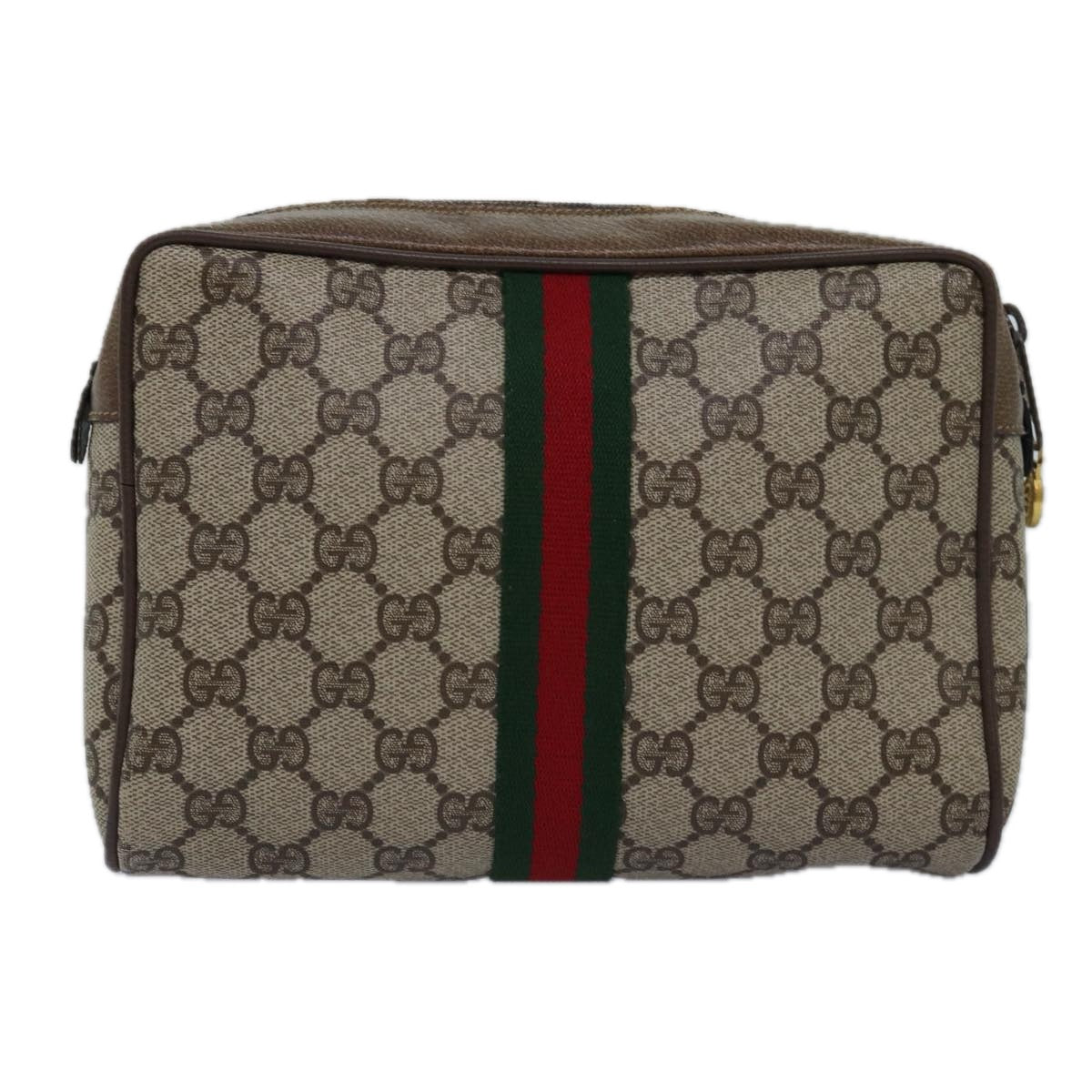 GUCCI GG Supreme Web Sherry Line Clutch Bag PVC Beige Red 75 01 012 Auth th4959