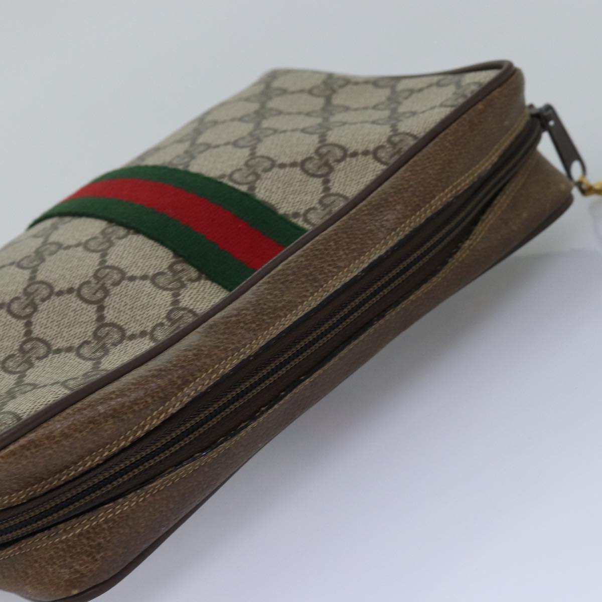 GUCCI GG Supreme Web Sherry Line Clutch Bag PVC Beige Red 75 01 012 Auth th4959