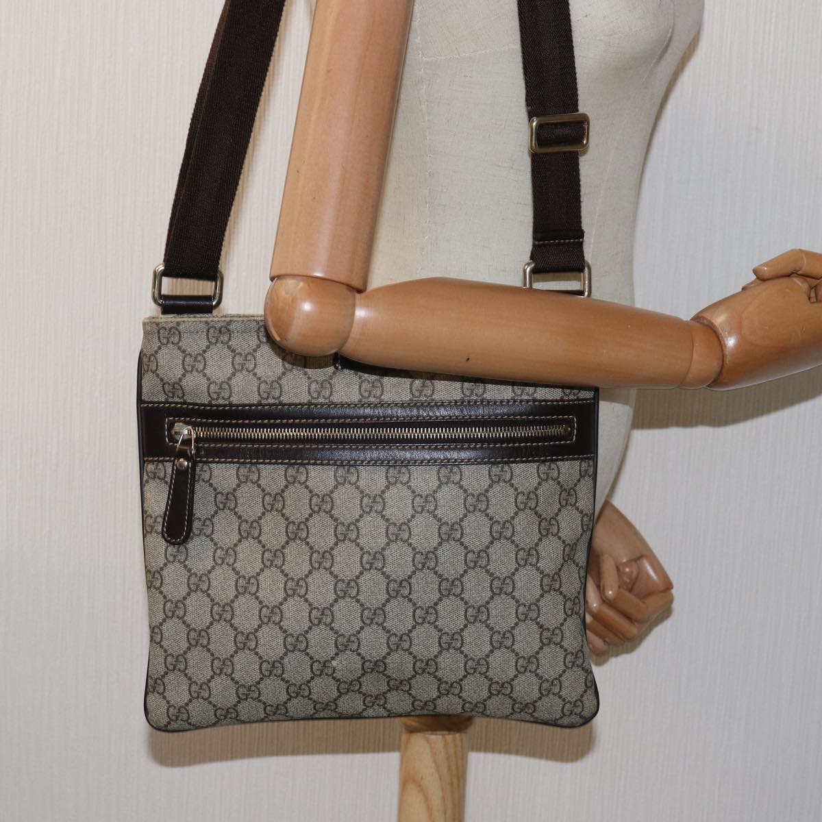 GUCCI GG Supreme Shoulder Bag PVC Leather Beige 295257 Auth th5026