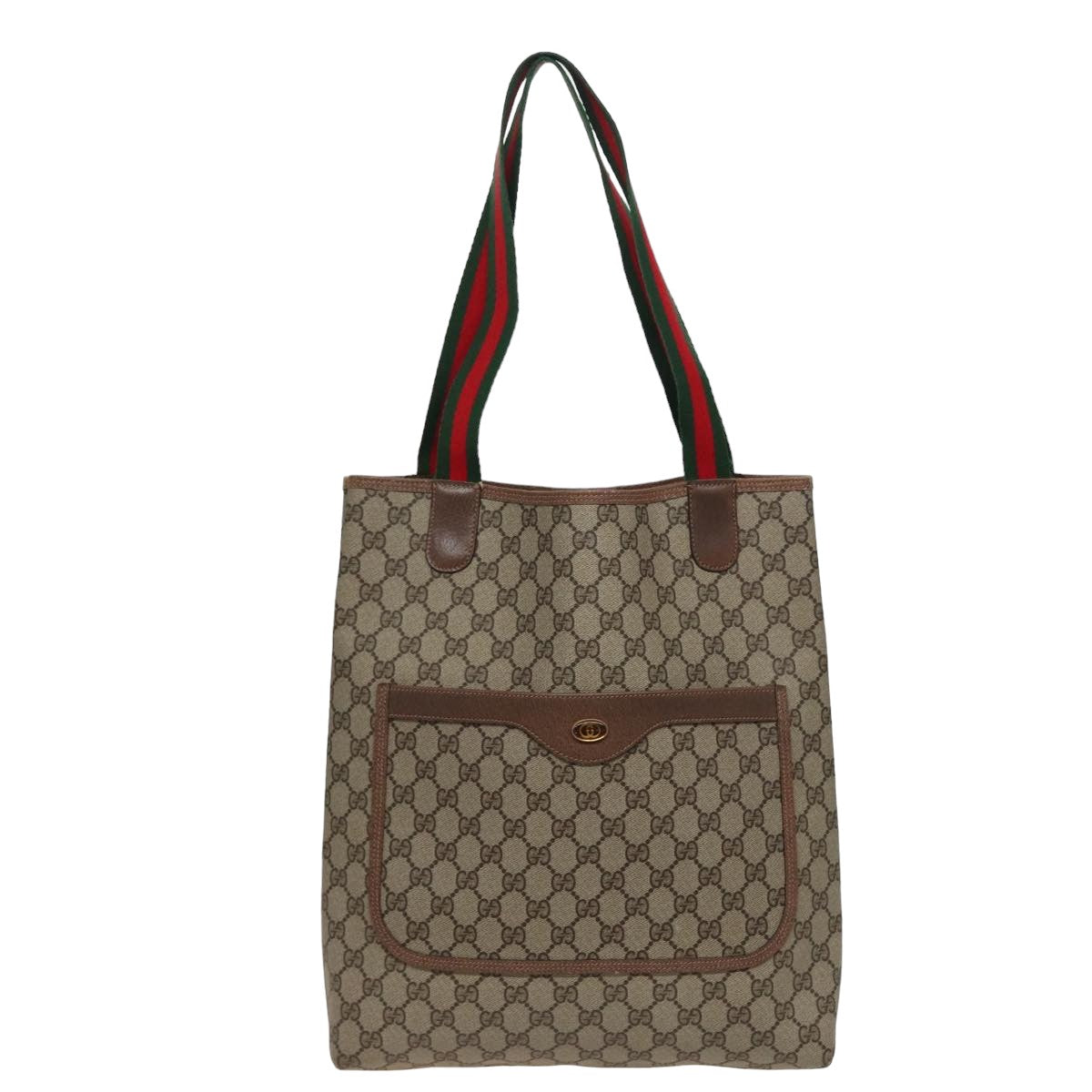 GUCCI GG Supreme Web Sherry Line Tote Bag PVC Beige Red 39 02 003 Auth th5029