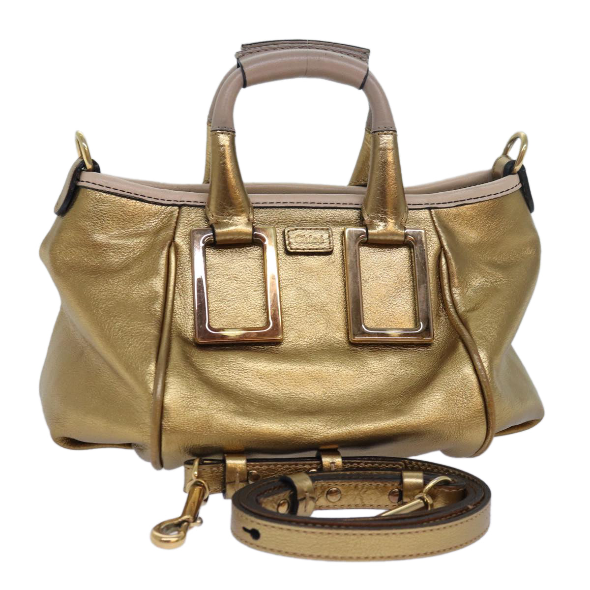 Chloe Etel Shoulder Bag Leather 2way Gold Auth th5077